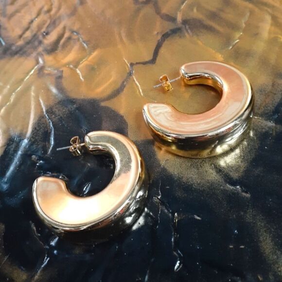 Zara Chunky Goldtone Hoop Earrings - Picture 1 of 16